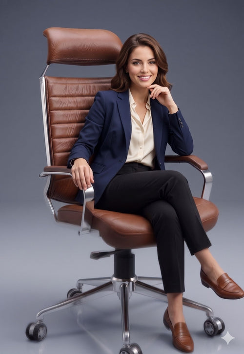 COZY CUB Elegant High Back Metal Body Boss Chair Leatherette Office Arm Chair Leatherette Office Executive Chair (Brwon, DIY(Do-It-Yourself))