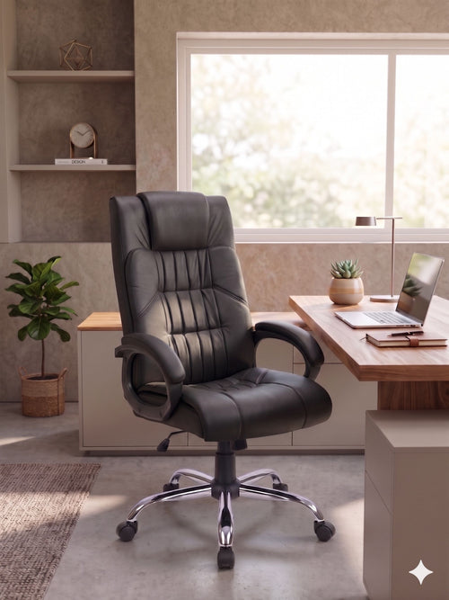 COZY CUB HIGH Back with Steel Base and 1 Year manufacturer Warranty on the Product Leatherette Office Executive Chair (Brown, Optional Installation Available)