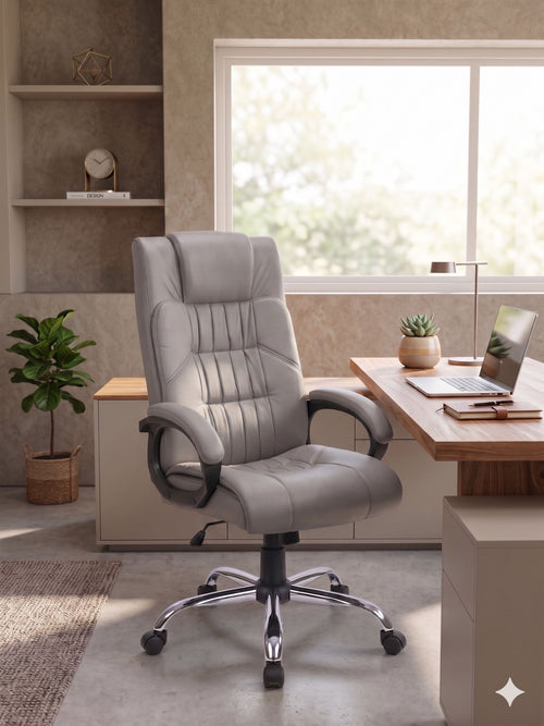 COZY CUB HIGH Back with Steel Base and 1 Year manufacturer Warranty on the Product Leatherette Office Executive Chair (Grey, Optional Installation Available)