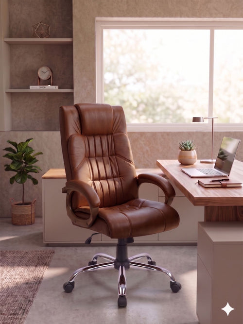 COZY CUB HIGH Back with Steel Base and 1 Year manufacturer Warranty on the Product Leatherette Office Executive Chair (Lite Brown, Optional Installation Available)