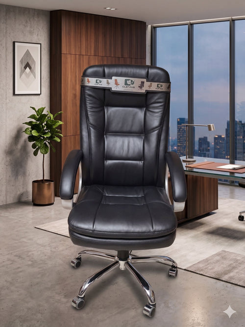 COZY CUB Office Designer Chair PP Chrome Arms High Back Leatherette Office Executive Chair (Black, Optional Installation Available)