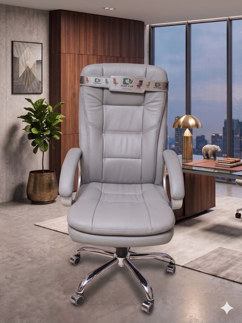 COZY CUB Office Designer Chair PP Chrome Arms High Back Leatherette Office Executive Chair (Grey, Optional Installation Available)