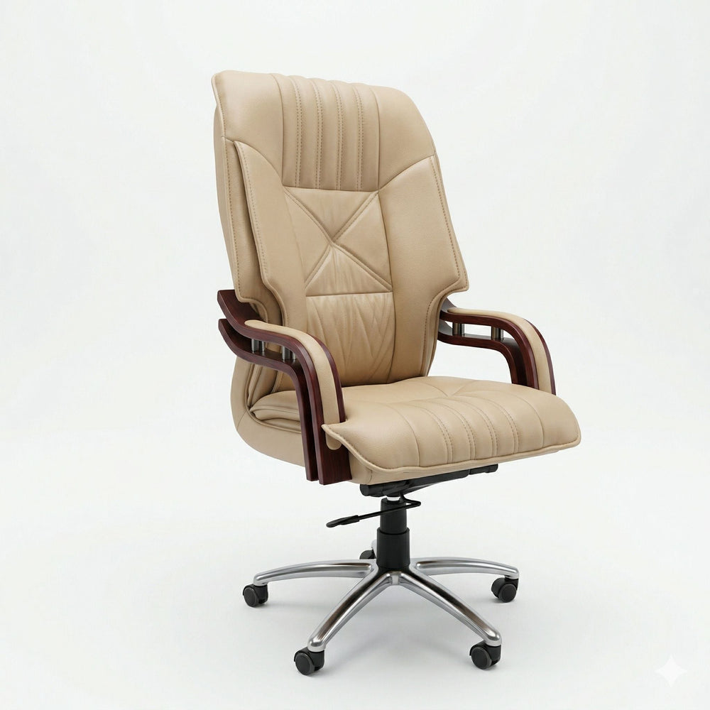 COZY CUB Supreme Elegant Double Cushion Chair Leatherette Office Executive Chair (Boss Chair Off White, Optional Installation Available)