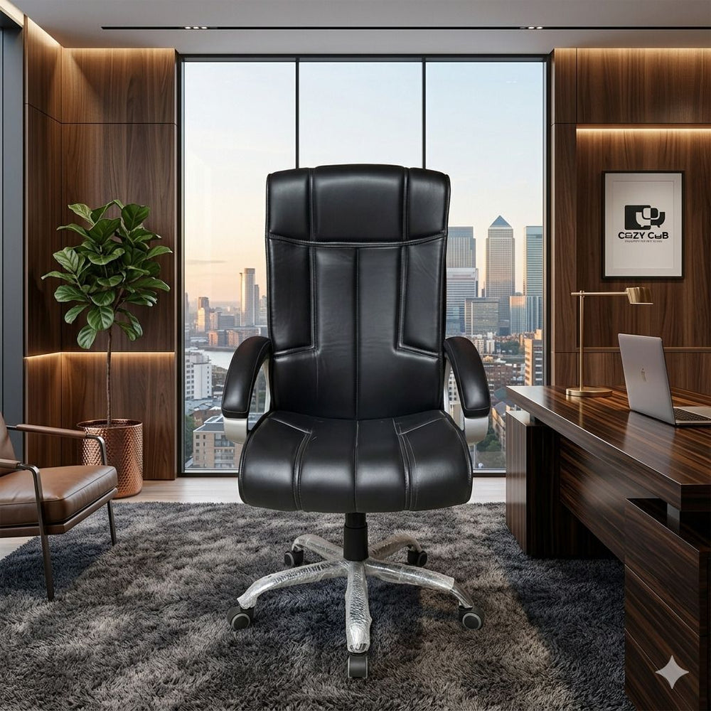 COZY CUB HIGH Back with Steel Base and 1 Year manufacturer Warranty on the Product Leatherette Office Executive Chair (Black, Optional Installation Available)
