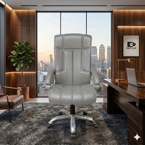 COZY CUB HIGH Back with Steel Base and 1 Year manufacturer Warranty on the Product Leatherette Office Executive Chair (Grey, Optional Installation Available)