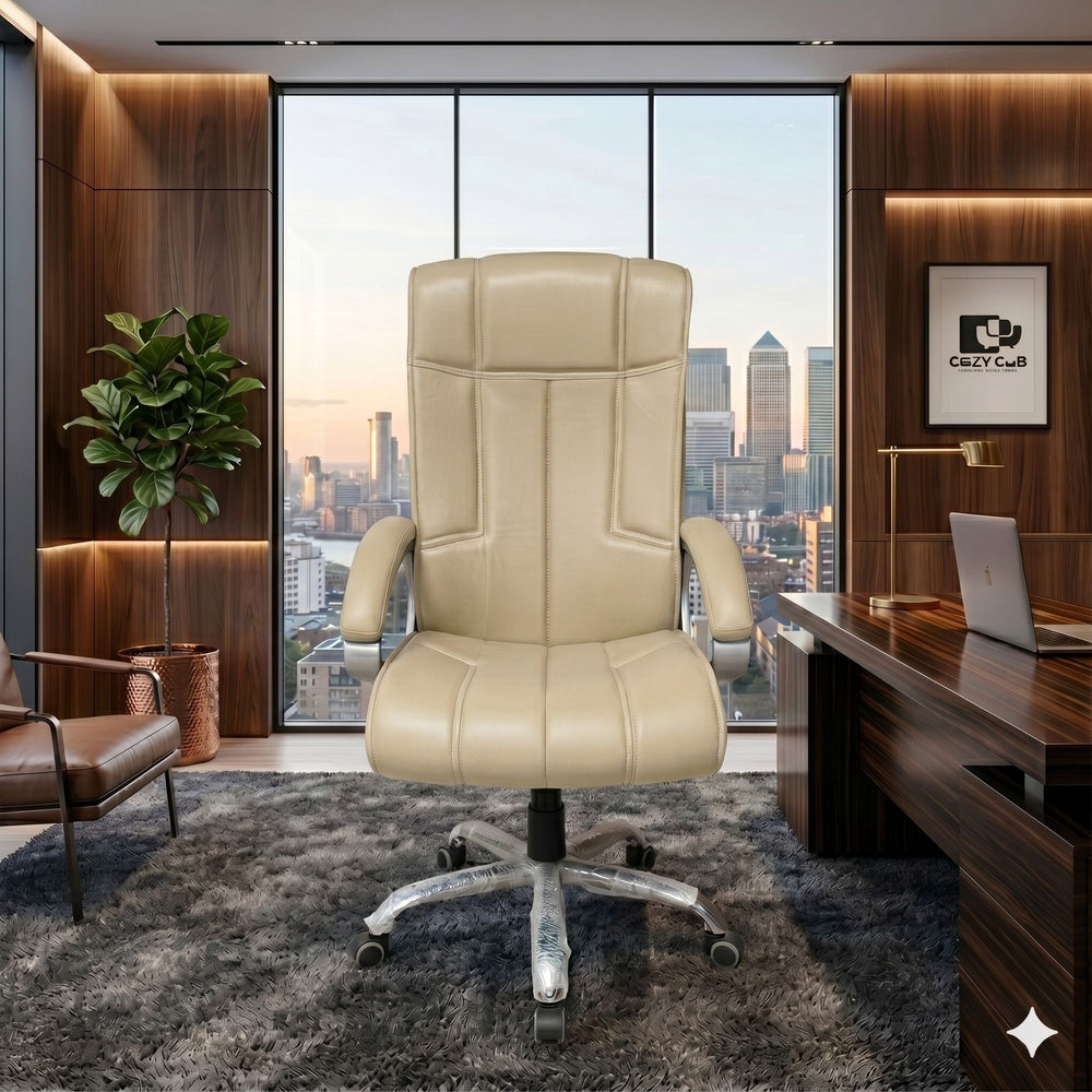 COZY CUB HIGH Back with Steel Base and 1 Year manufacturer Warranty on the Product Leatherette Office Executive Chair (Cream, Optional Installation Available)