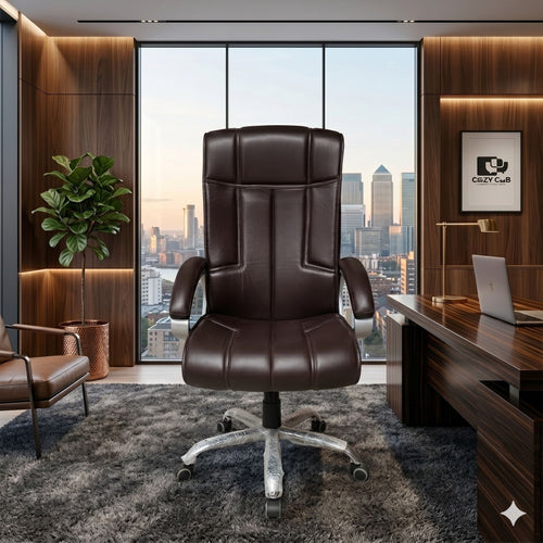 COZY CUB Leatherette Office Executive Chair (Brown, Optional Installation Available)