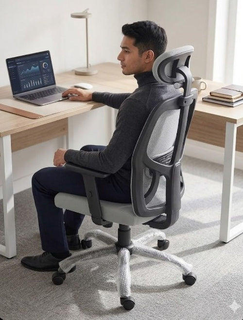 COZY CUB Ergonomic Office Chair with Back Support & Head Rest Mesh Office Adjustable Arm Chair (Grey, DIY(Do-It-Yourself))
