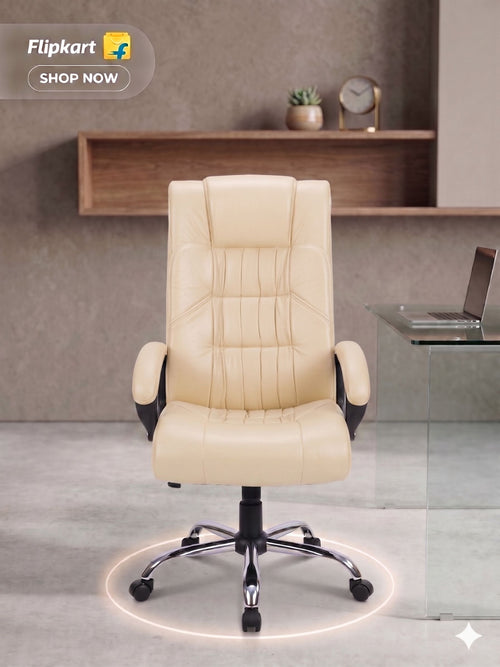 COZY CUB HIGH Back with Steel Base and 1 Year manufacturer Warranty on the Product Leatherette Office Executive Chair (Cream, Optional Installation Available)