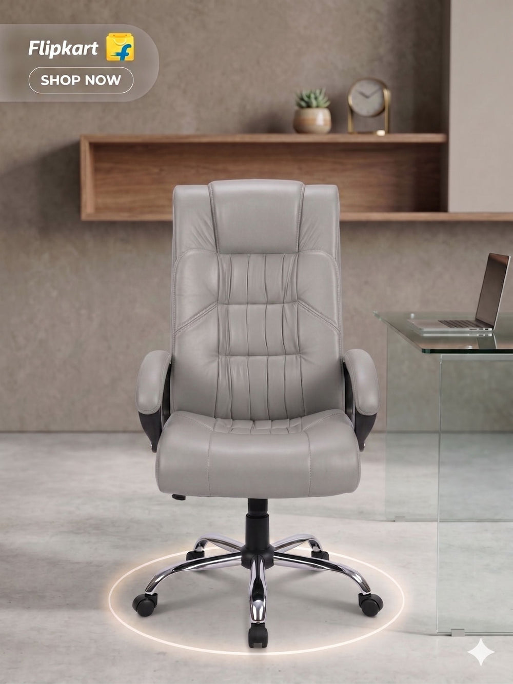 COZY CUB HIGH Back with Steel Base and 1 Year manufacturer Warranty on the Product Leatherette Office Executive Chair (Grey, Optional Installation Available)