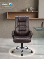 COZY CUB HIGH Back with Steel Base and 1 Year manufacturer Warranty on the Product Leatherette Office Executive Chair (Brown, Optional Installation Available)