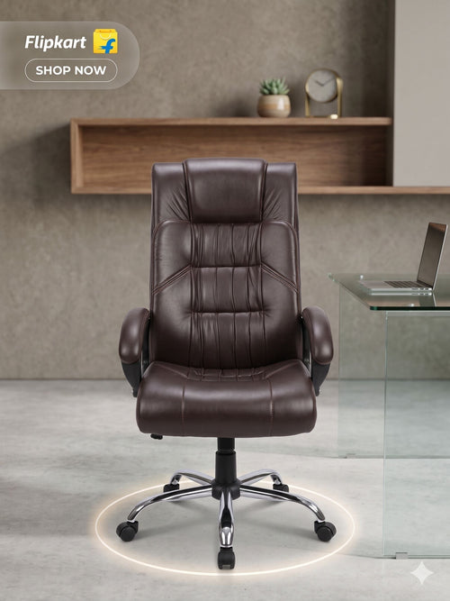 COZY CUB HIGH Back with Steel Base and 1 Year manufacturer Warranty on the Product Leatherette Office Executive Chair (Brown, Optional Installation Available)