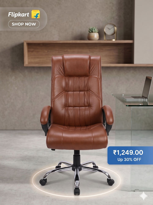 COZY CUB HIGH Back with Steel Base and 1 Year manufacturer Warranty on the Product Leatherette Office Executive Chair (Lite Brown, Optional Installation Available)