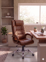 COZY CUB HIGH Back with Steel Base and 1 Year manufacturer Warranty on the Product Leatherette Office Executive Chair (Lite Brown, Optional Installation Available)