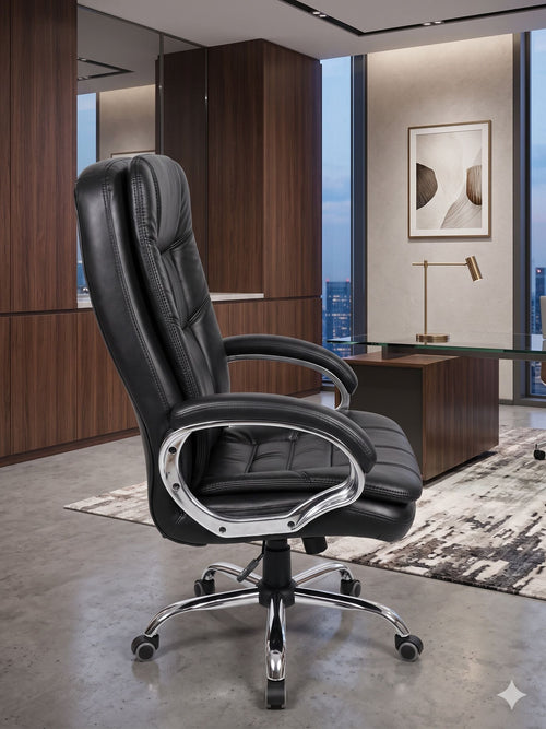 COZY CUB Office Designer Chair PP Chrome Arms High Back Leatherette Office Executive Chair (Black, Optional Installation Available)
