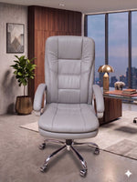 COZY CUB Office Designer Chair PP Chrome Arms High Back Leatherette Office Executive Chair (Grey, Optional Installation Available)