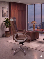 COZY CUB Office Designer Chair PP Chrome Arms High Back Leatherette Office Executive Chair (Brown, Optional Installation Available)