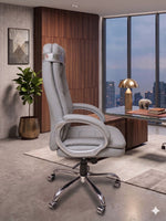 COZY CUB Office Designer Chair PP Chrome Arms High Back Leatherette Office Executive Chair (Grey, Optional Installation Available)