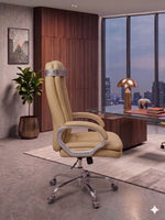 COZY CUB Office Designer Chair PP Chrome Arms High Back Leatherette Office Executive Chair (Cream, Optional Installation Available)