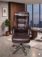COZY CUB Office Designer Chair PP Chrome Arms High Back Leatherette Office Executive Chair (Dark Brown, Optional Installation Available)
