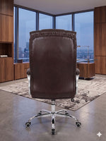 COZY CUB Office Designer Chair PP Chrome Arms High Back Leatherette Office Executive Chair (Dark Brown, Optional Installation Available)