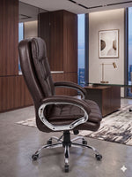 COZY CUB Office Designer Chair PP Chrome Arms High Back Leatherette Office Executive Chair (Dark Brown, Optional Installation Available)