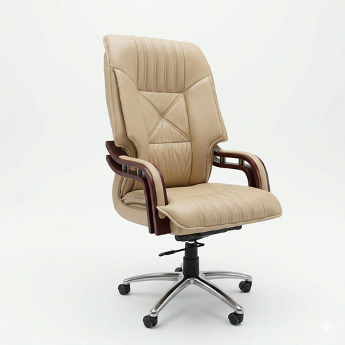 COZY CUB Supreme Elegant Double Cushion Chair Leatherette Office Executive Chair (Boss Chair Off White, Optional Installation Available)