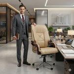 COZY CUB Supreme Elegant Double Cushion Chair Leatherette Office Executive Chair (Boss Chair Off White, Optional Installation Available)