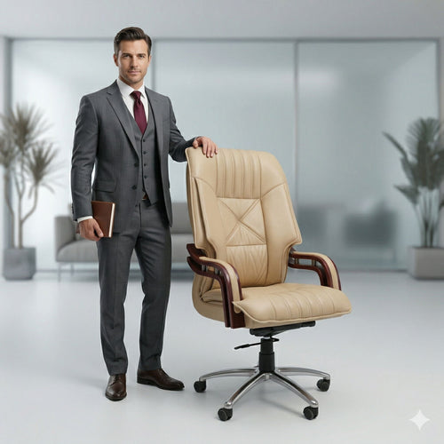 COZY CUB Supreme Elegant Double Cushion Chair Leatherette Office Executive Chair (Boss Chair Off White, Optional Installation Available)