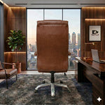 COZY CUB HIGH Back with Steel Base and 1 Year manufacturer Warranty on the Product Leatherette Office Executive Chair (Lite Brown, Optional Installation Available)