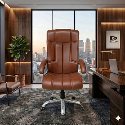 COZY CUB HIGH Back with Steel Base and 1 Year manufacturer Warranty on the Product Leatherette Office Executive Chair (Lite Brown, Optional Installation Available)