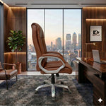 COZY CUB HIGH Back with Steel Base and 1 Year manufacturer Warranty on the Product Leatherette Office Executive Chair (Lite Brown, Optional Installation Available)